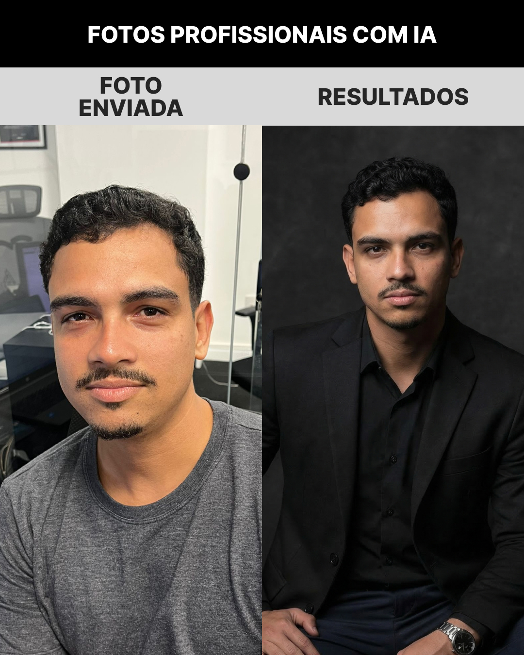 Resultado real: selfie transformada em foto profissional com IA